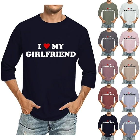 Jinhomg Letter Print Tops for Men 2025 Valentine's Day Themed T-Shirts Big and Tall Comfy 3/4 Sleeve Crew Neck Tees Mens Holiday Dating Clothes Lighten Khaki XXXL