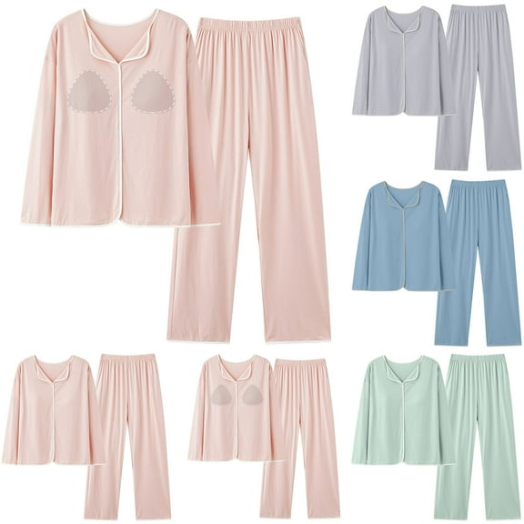 Jinhomg Lightweight Casual Pajamas for Women Comfy Long Sleeve Tops with Built In Bras and Elastic Waist Pants 2 Piece Fall Winter Loungewear Summer Saving Green XXXL