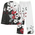 thumbnail image 1 of Jinhomg Lightweight Cozy Sleepwear for Women 2 Piece Cute Floral Print Pajamas Sets Casual Long Sleeve Button Down Tops and Straight Pants Sets Black XL, 1 of 4