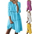 thumbnail image 1 of Jinhomg Lightweight Dress for Women Trendy Lace Eyelet Midi Dresses Plus Size Comfy 3/4 Sleeve Crew Neck A Line Dress Flowy Boho Vacation Dress Light Blue XL, 1 of 7