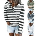 thumbnail image 1 of Jinhomg Lightweight Hooded Pullover for Women 2024 Trendy Striped Print Sweatshirt Comfortable Long Sleeve Button Up Tops with Kangaroo Pocket Winter Saving Light Blue M, 1 of 6