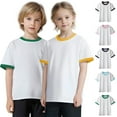 thumbnail image 1 of Jinhomg Lightweight T-Shirts for Kid Soft Comfy Short Sleeve Cotton Tops Casual Color Block Crew Neck Tees Boys Girls Summer Daily Wear Black 10 Years, 1 of 10