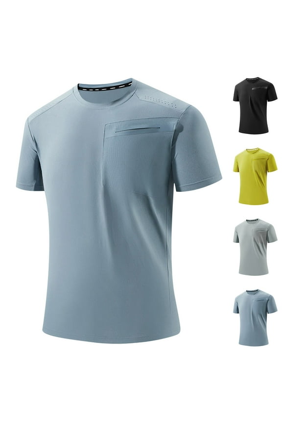 Lightweight Tees for Men Breathable Comfy Ice Silk Athletic T-Shirts Big and Tall Casual Solid Short Sleeve Crew Neck Summer Tops Daily Wear Sales Today Clearance Blue XXXXL