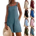 thumbnail image 1 of Jinhomg Linen Rompers for Women Adjustable Strap Summer Loose Bib Overalls Sleeveless Casual Shorts Jumpsuit with Pockets Light Blue M, 1 of 10