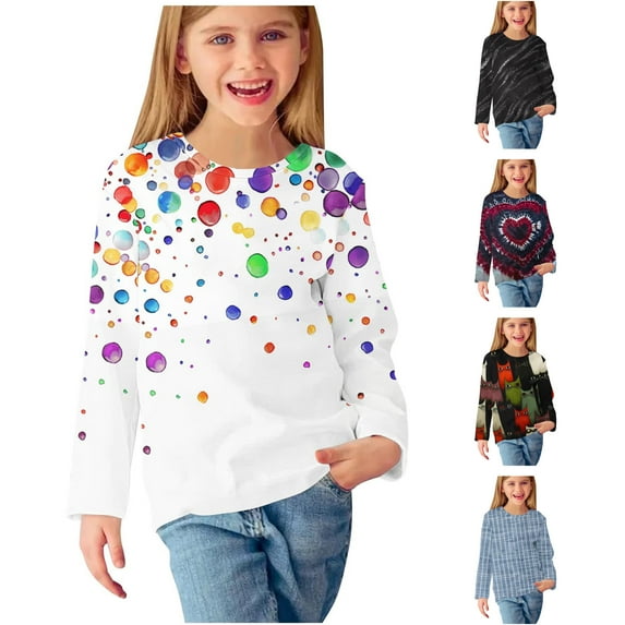 Jinhomg Little Boys Girls Pullover Tops Lightweight Comfy Long Sleeve Crewneck Tees Toddler Kids Casual Heart Printed T-Shirts Flash Deals of The Day Multicolor 9 Years