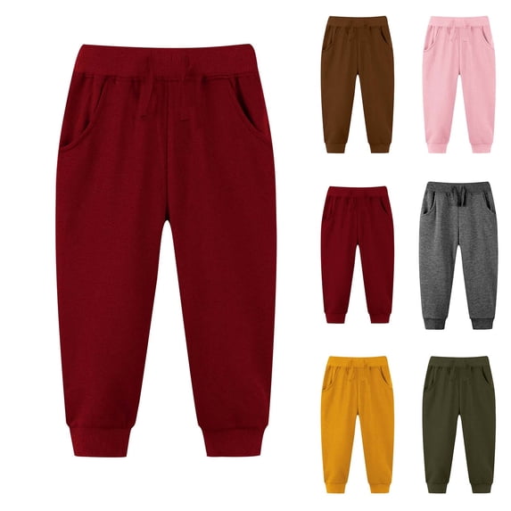 Jinhomg Little Boys Girls Sweat Pants 2025 Trendy Solid Elastic Drawstring Waisted Joggers Fall Comfy Straight Leg Long Pants Daily Wear Limited Time Deal Army Green 3 Years