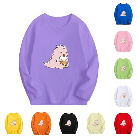 Jinhomg Little Boys Girls Sweatshirt Long Sleeve Cute Dinosaur Graphic Tshirt Winter Thermal Soft Cotton Sweatshirts Sales Today Clearance Mint Green 140