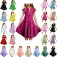thumbnail image 1 of Jinhomg Little Girl Dresses Trendy Smocked Tiered Sundress Stretch Comfy Ruffle Sleeve Midi Dress Daily Wear Purple 9 Years, 1 of 9