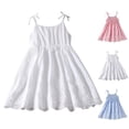 thumbnail image 1 of Jinhomg Little Girls Cotton Dresses Flowy Comfy Spaghetti Straps Pleated Sundress Lightweight Casual Solid Sleeveless Vacation Beach Dress Winter Saving White 5 Years, 1 of 4