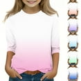 thumbnail image 1 of Jinhomg Little Girls Fashion Tee Shirts 2025 Novelty Gradient Color Tunic Tops Lightweight Comfy 3/4 Sleeve Crew Neck T-Shirt Toddler Kids Gifts 90 off Clearance Sale Blue 120, 1 of 6
