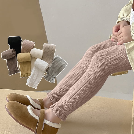 Jinhomg Little Girls Fleece Lined Leggings Winter Thermal Full Length Footie Toddler Girls Leggings with Cute Ruffles Tights Khaki (3-8 Years)