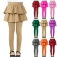 thumbnail image 1 of Jinhomg Little Girls Leggings Pants with Lace Ruffle Tutu Skirt School Uniform Pant Kids Footless Culotte Khaki (3-14 Years), 1 of 7