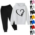 thumbnail image 1 of Jinhomg Little Kids Cute Fall Outfits Long Sleeve Heart Print Hooded Sweatshirts and Elastic Waist Sweatpants 2 Piece Toddler Boys Girls Casual Sweatsuits Black 9 Years, 1 of 3