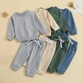 thumbnail image 1 of Jinhomg Little Kids Solid Sweatsuit 2 Piece Fall Winter Casual Comfy Outfits Long Sleeve Crew Neck Tops and Elastic Drawstring Waist Pants Spring Saving Today Blue 2 Years, 1 of 1