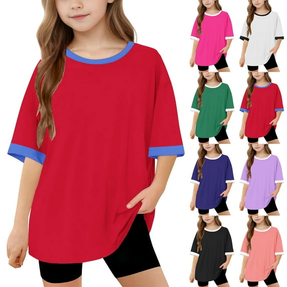 Jinhomg Little Kids Summer Clothes Oversized Comfy Short Sleeve T-Shirts 2025 Fashion Color Block Casual Tees Unisex Boys Girls Y2K Pullovers Green 8 Years