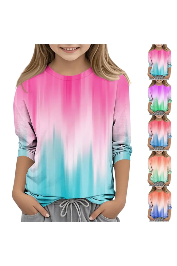 Little Kids Summer Shirts Trendy Color Block Tunic Tops Lightweight Comfy 3/4 Sleeve Round Neck Blouse Boys Girls Casual Daily Wear Green 9 Years
