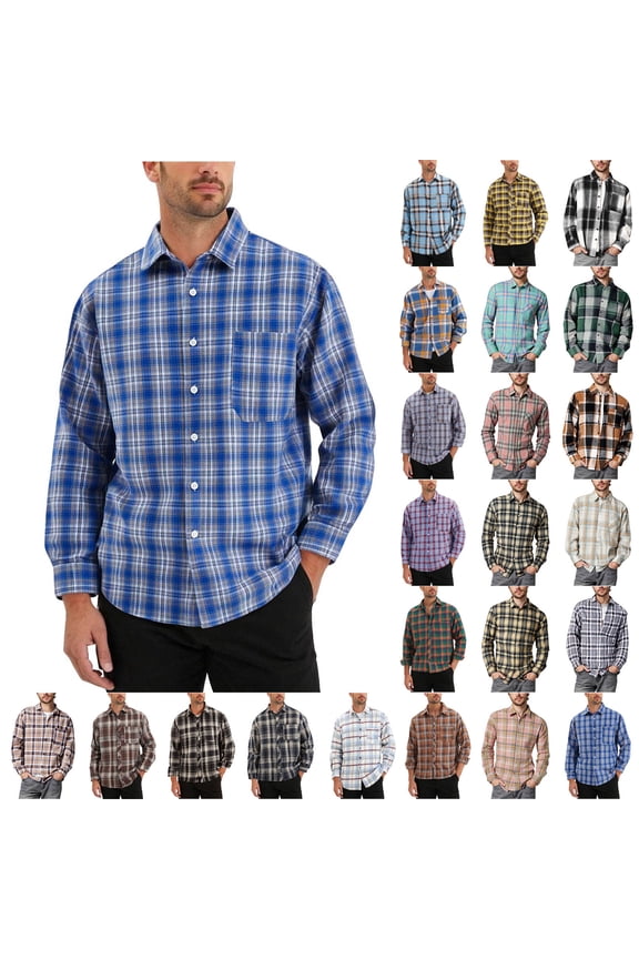 Long Sleeve Big And Tall Shirts For Men Fall Lightweight Plaid Casual Shirt Collar Loose Fit Gingham Shirts With Pocket Pink,XXL