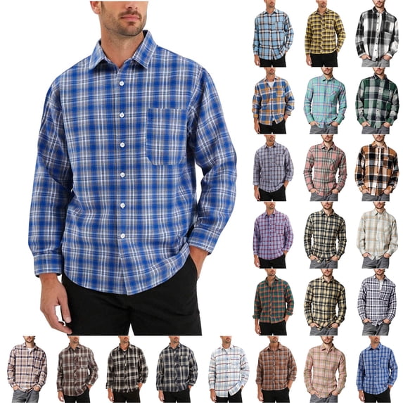 Jinhomg Long Sleeve Big And Tall Shirts For Men Fall Lightweight Plaid Casual Shirt Collar Loose Fit Gingham Shirts With Pocket Red,XL
