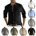 thumbnail image 1 of Jinhomg Long Sleeve Cotton Linen Shirt for Men Casual Solid Button Up Summer Tops Lightweight Comfy Lapel Collar V-Neck Business Shirts Holiday Clearance Sale Dark Gray M, 1 of 5