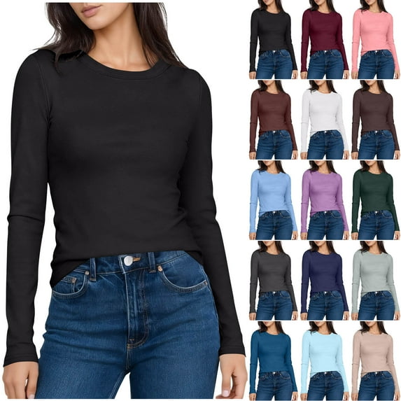 Jinhomg Long Sleeve Cropped Tops Women Solid Color Workout Athletic T-Shirts Lightweight Stretch Yoga Gym Tees Rebajas de otoño Dark Gray XXL