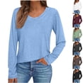 thumbnail image 1 of Jinhomg Long Sleeve Shirts for Women Casual Solid Lace V Neck Blouse Loose Fit Comfy Fall Winter Pullover Tops Lightweight Basic Clothing Dark Gray S, 1 of 7