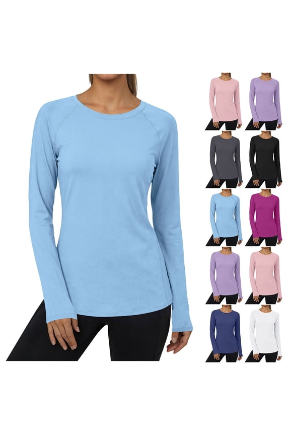 Long Sleeve Shirts for Women Sun Protection Workout Tops UPF 50+ UV Quick Dry Raglan T Shirts Outdoor Atheletic Running Yogo Tees Shirts Hot Pink,S