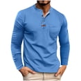 thumbnail image 1 of Jinhomg Long Sleeve Shirts for Men Big & Tall Button Down Crewneck T Shirt Multicolor Plus Size Classic Fit Henley Pullover Tops Light Blue,M, 1 of 5