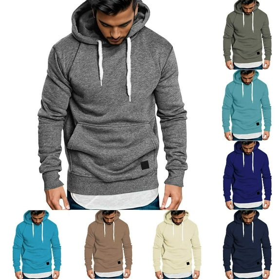 Jinhomg Long Sleeve Sweatshirt for Men Big and Tall Casual Solid Drawstring Hoodies Lightweight Comfy Outdoor Athletic Tops Fashion Sport Wear Lighten 90 off Clearance Sale Blue XL