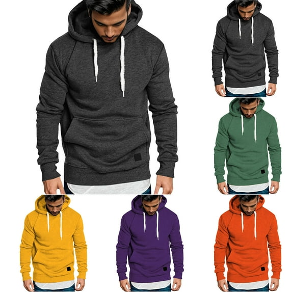 Jinhomg Long Sleeve Sweatshirt for Men Big and Tall Casual Solid Drawstring Hoodies Lightweight Comfy Outdoor Athletic Tops Fashion Sport Wear Sales Today Today Orange XL