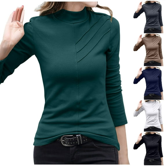 Jinhomg Long Sleeve Undershirt for Women Thermal Comfy Thin Fleece Lined Shirts Winter Winter Slim Fit Base Layer Sales Today Clearance Navy XXL