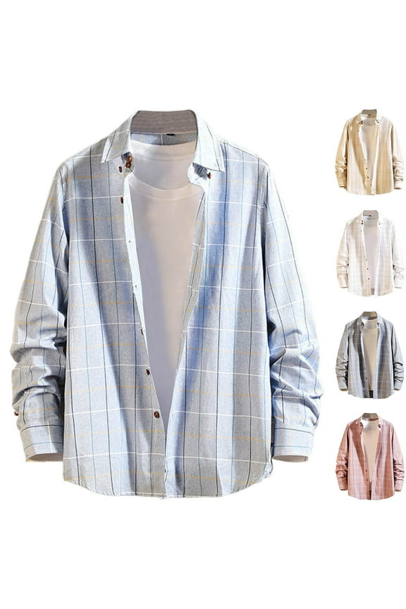Long Sleeves Button Up Shirt for Men Regular Fit Casual Plaid Shirts Fall Fashion Loose Fit Shirt Jacket Gray,XXL