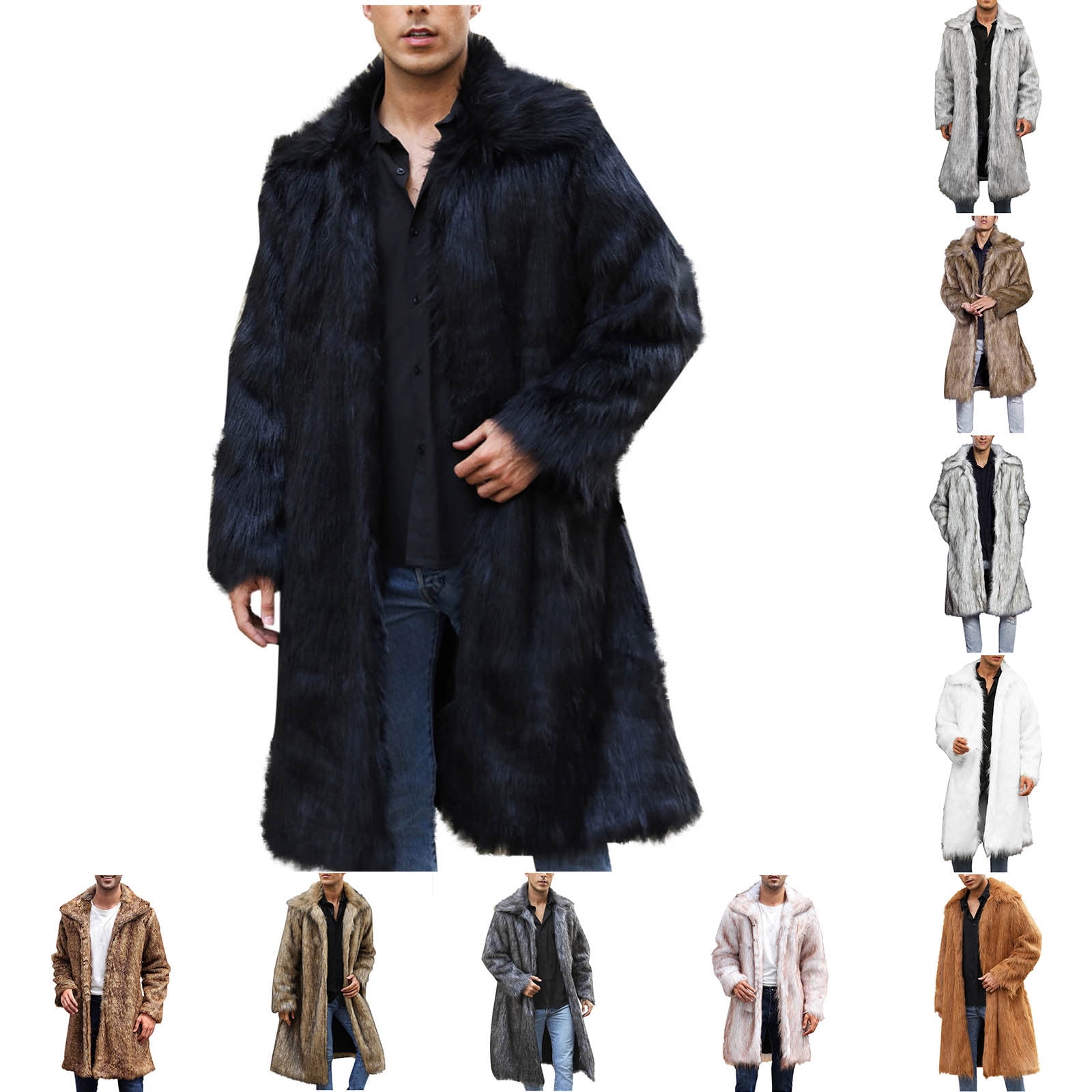 Jinhomg Long Winter Coats for Men Casual Faux Fur Coat Single