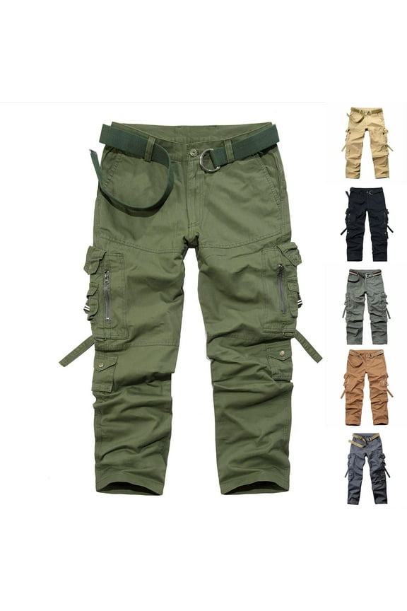 Loose Fit Cargo Pants for Men Casual Comfy Solid Outdoor Pants Heavyweight Full Length Straight Leg Work Pants with Multi Pockets Deal of The Day Army Green 33