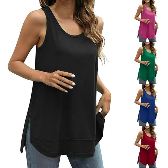 Jinhomg Loose Fit Tank Tops for Women Casual Comfy Side Split Scoop Neck Shirts Lightweight Sleeveless Summer Tanks 2025 Fashion Clothes Sales Today Hot Pink M