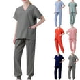 thumbnail image 1 of Jinhomg Loose Scrubs for Women Set Lightweight Comfy Short Sleeve V-Neck Caregiver Tops with Elastic Waist Jogger Pant 2 Piece Casual Solid Nursing Uniform Orange XL, 1 of 3