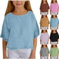 thumbnail image 1 of Jinhomg Loose T Shirts for Kids Cute Ruffle Hem Casual Shirts Lightweight Comfy Short Sleeve Cotton Linen Blouses Girls Plain Solid Summer Tees Purple 12 Years, 1 of 10