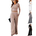 thumbnail image 1 of Jinhomg Lounge Sets for Women Trendy Solid Long Sleeve Cropped Tops and Long Pants Set 2 Piece Soft Comfy Yoga Outfits Khaki M, 1 of 10
