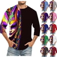 thumbnail image 1 of Jinhomg Mardi Gras Tshirts for Men Funny Carnival Themed Masks Print Tees Big and Tall Comfy 3/4 Sleeve Crew Neck Tops Holiday Streetwear Light Blue XXXL, 1 of 4