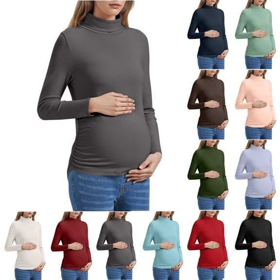 Jinhomg Maternity Long Sleeve Shirts Cowl Neck Pregnancy Pullover Tops Lightweight Basic Solid Tee Base Layer Tees Rebajas de otoño Wine XL