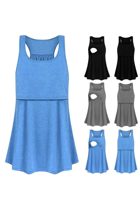 Maternity Tank Dress for Women Soft Stretchy Sleeveless Midi Nursing Dress Lightweight Cozy Crew Neck Breastfeeding Pregnancy Dresses Light blue M