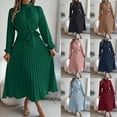 thumbnail image 1 of Jinhomg Maxi Dresses for Women Flowy Swing A Line Pleated Dress Elegant Long Sleeve Mock Neck Gown Dresses with Belt Khaki M, 1 of 6