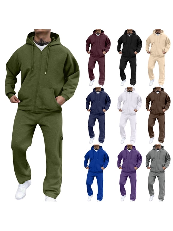 Men Big and Tall Sweatsuits Fall Winter 2 Piece Set Zip Up Hoodie Jackets and Sweatpants Tracksuits Athletic Workout Jogging Suit