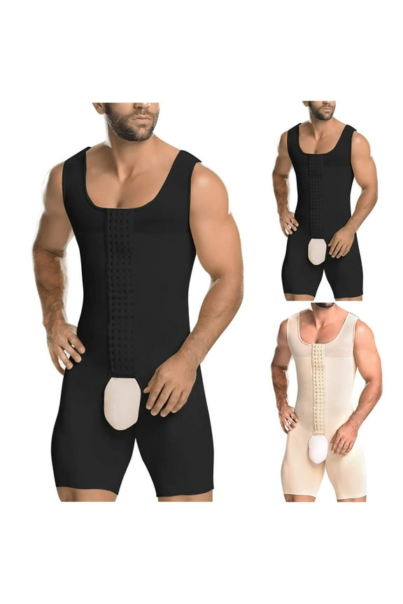 Men Bodysuit Compression Tummy Control Shapewear Lightweight Comfy Sleeveless Full Body Underwear Gym Workout Outfit Fall Saving Black XXXL