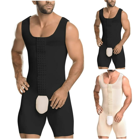 Jinhomg Men Bodysuit Compression Tummy Control Shapewear Lightweight Comfy Sleeveless Full Body Underwear Gym Workout Outfit Khaki M