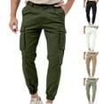 thumbnail image 1 of Jinhomg Men Cargo Pants Slim Fit Comfy Straight Workout Pants Big and Tall Casual Solid Elastic Waist Outdoor Sport Pants with Multi Pockets Holiday Saving Black L, 1 of 10