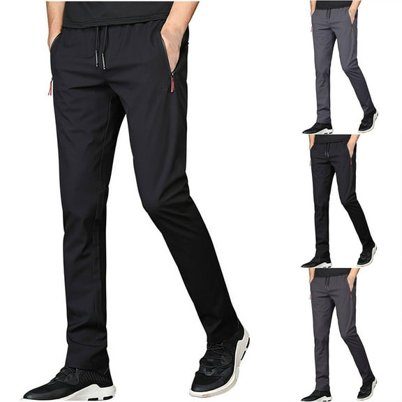 Jinhomg Men Casual Pants Straight Relaxed Fit Elastic Waist Pant Stretch Quick Drying Trousers Ice Silk Breathable Joggers Gray,XXXXL