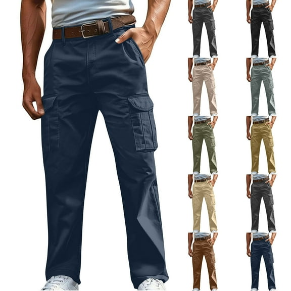 Jinhomg Men Outdoor Cargo Pants Regular Fit Cargo Work Pants Workout Stretch Jogger Sweatpants Hikingtactical Pants with Multi Pockets Army Green,L