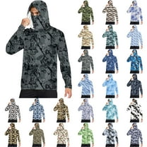 Jinhomg Men’S Hunting Shirts Upf 50  Sun Protection Hiking Fishing Hoodies Casual Loose Long Sleeve Camo Rash Guards With Mask Navy L