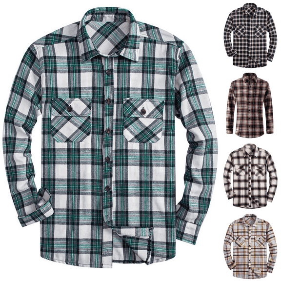 Jinhomg Men'S Slim Fit Long Sleeve Shirt Button Down Plaid Mens Shirt Lightweight Casual Regular-Fit Workwear Green,XXL