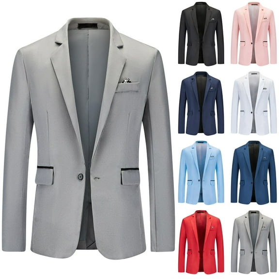 Jinhomg Men' Slim Fit Casual Blazer One Button Lightweight Solid Classic Fit Tailored Suit Notched Lapel Casual Jacket Coat formal Blazers Black,S